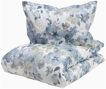 5: Turiform sengetøj - 140x220 cm - Tia blå - Blomstret sengetøj - 100% Bomuldssatin sengesæt
